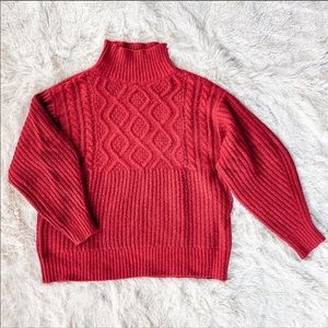 A New Day Red Chunky Cable Knit Mock Neck Sweater